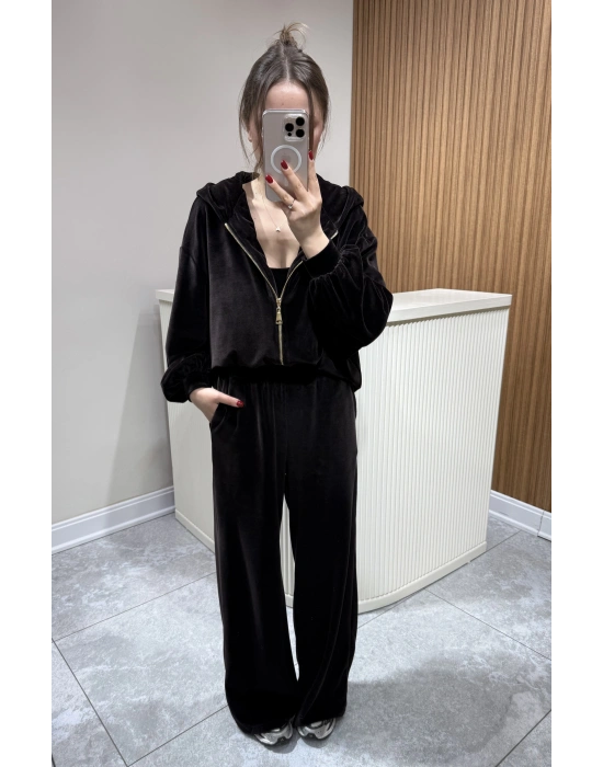 Kadife Üçlü Takım Kahve