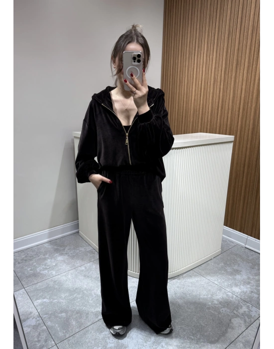 Kadife Üçlü Takım Kahve