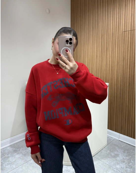 Kırmızı Yazı Ve Hayvan Figürlü Sweat