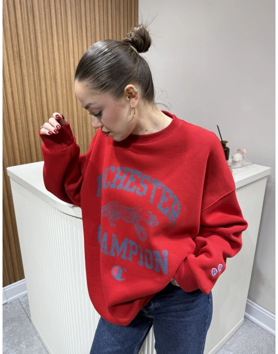 Kırmızı Yazı Ve Hayvan Figürlü Sweat