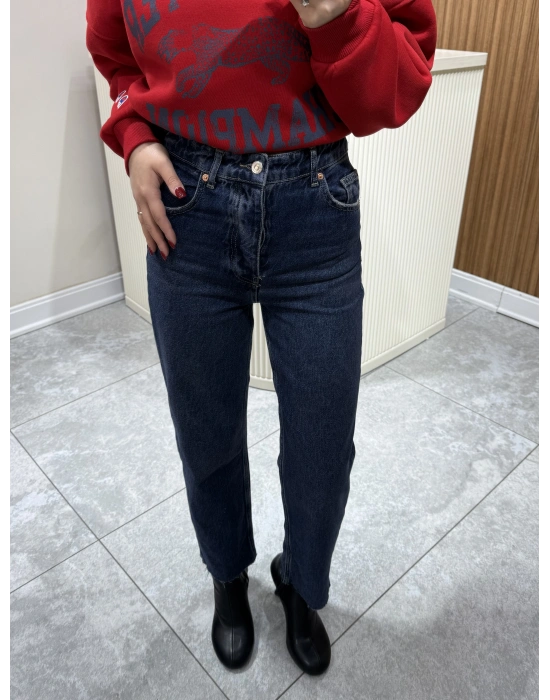 Kesik Paça Straight Jean Lacivert