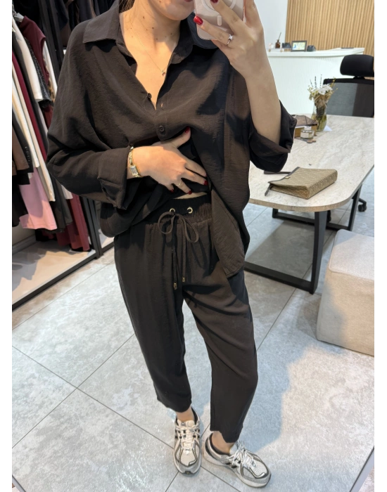 Tensel Gömlek Havuç Pantolon Takım Siyah