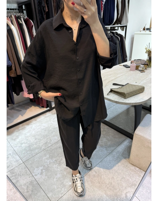 Tensel Gömlek Havuç Pantolon Takım Siyah