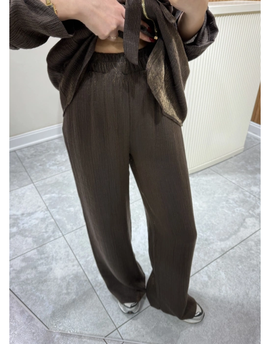 Kendinden Simli Ceket Pantolon Takım Kahve