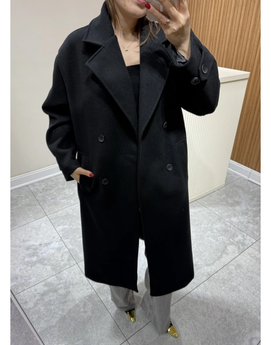 Kruvaze Kaşe Kaban Siyah