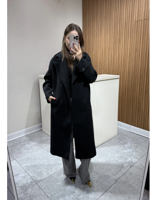 Kruvaze Kaşe Kaban Siyah