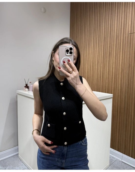 Gold Düğmeli Yelek Siyah