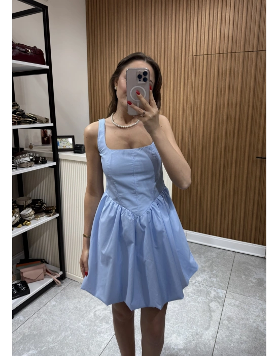 Kalın Askılı Mini Elbise Mavi