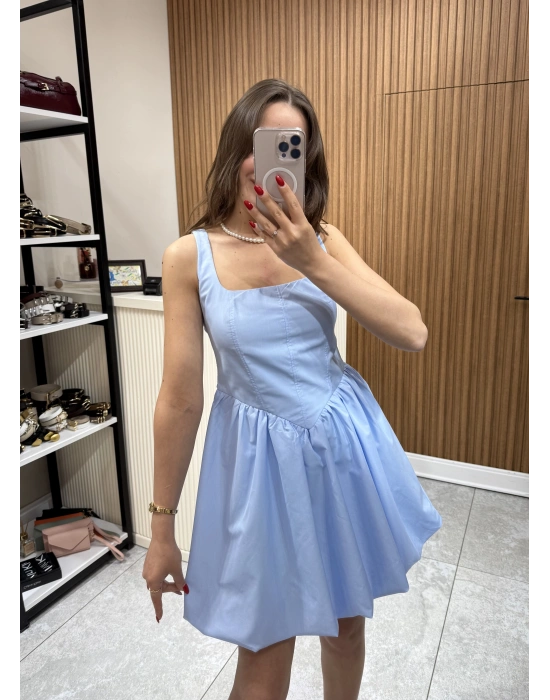 Kalın Askılı Mini Elbise Mavi