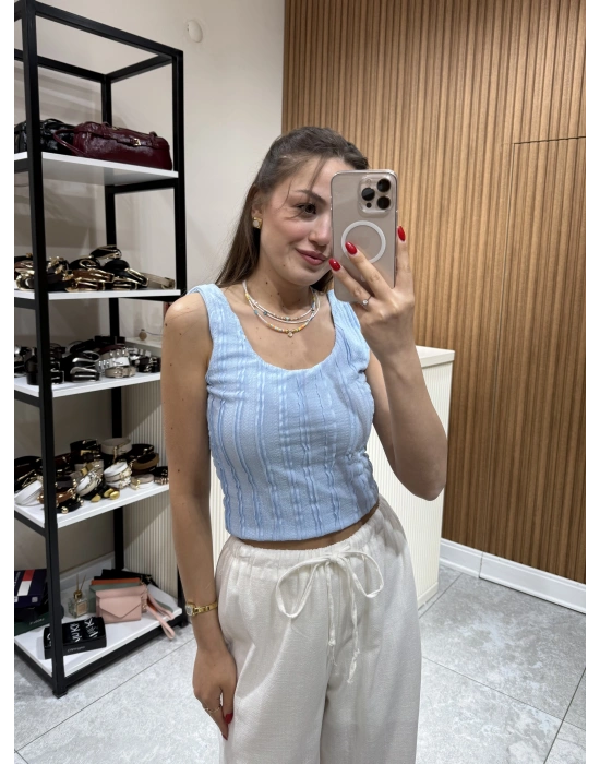 Sırt Dekolteli Bluz Mavi