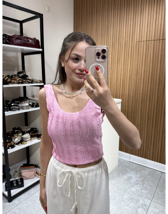 Sırt Dekolteli Bluz Pembe