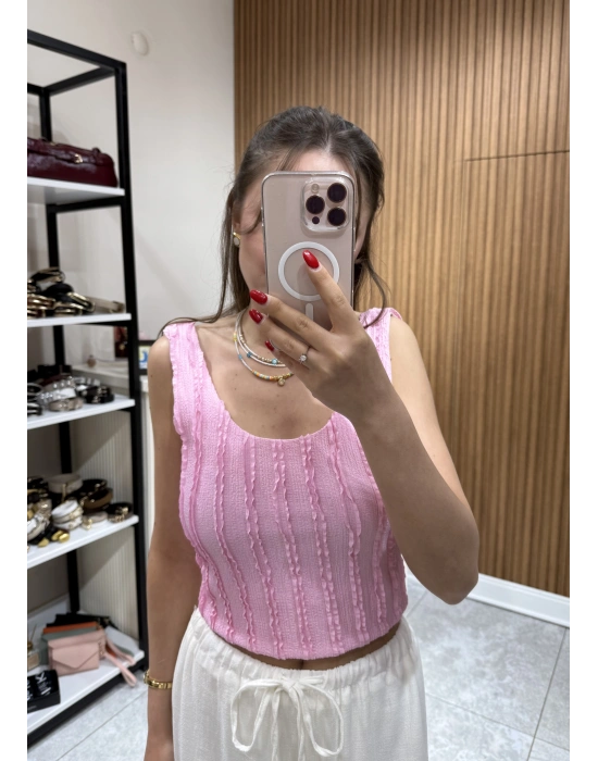 Sırt Dekolteli Bluz Pembe