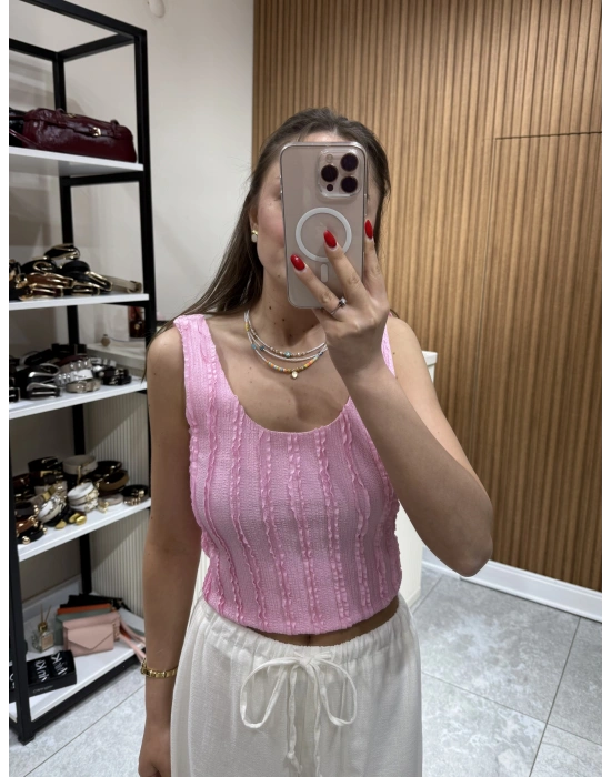 Sırt Dekolteli Bluz Pembe