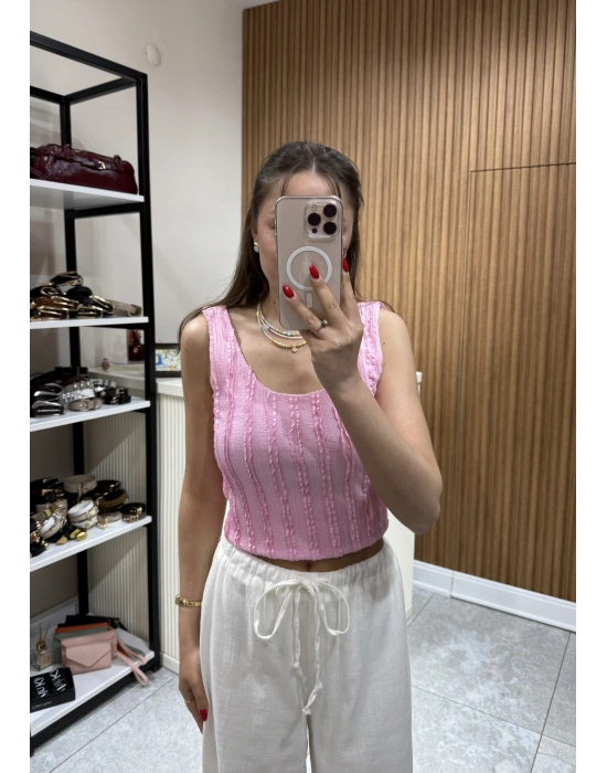 Sırt Dekolteli Bluz Pembe