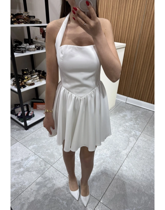 Boyundan Askılı Mini Elbise Beyaz