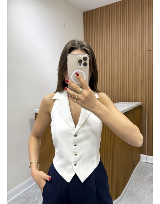 Arkası İpli Beyaz Yelek