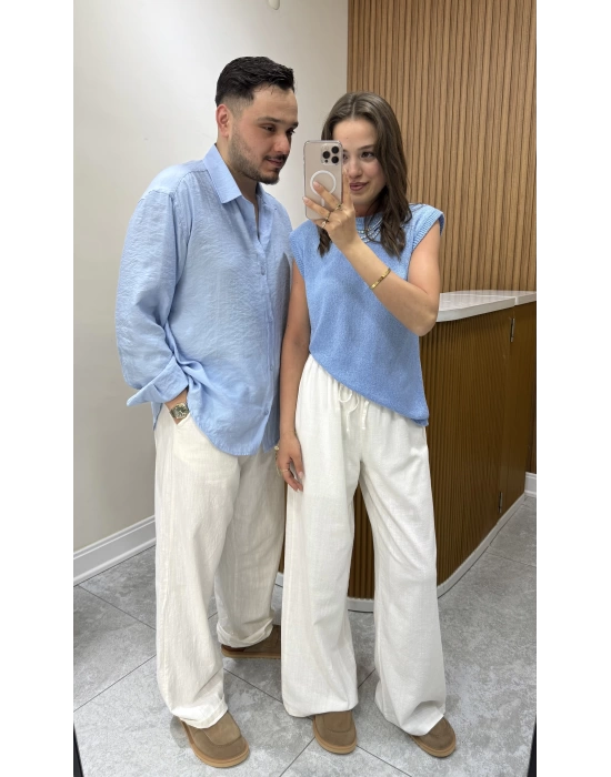 Baggy Keten Beyaz Pantolon