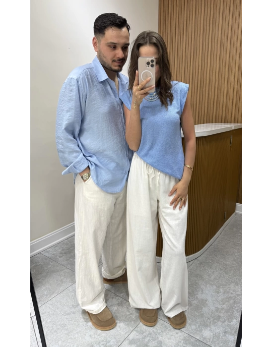 Baggy Keten Beyaz Pantolon