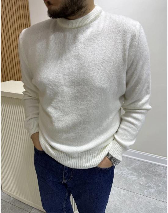 Bisiklet Yaka Kazak Beyaz