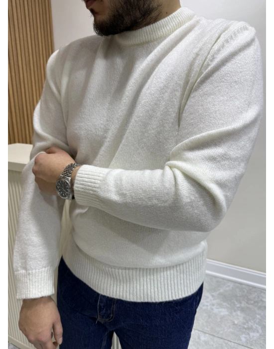 Bisiklet Yaka Kazak Beyaz