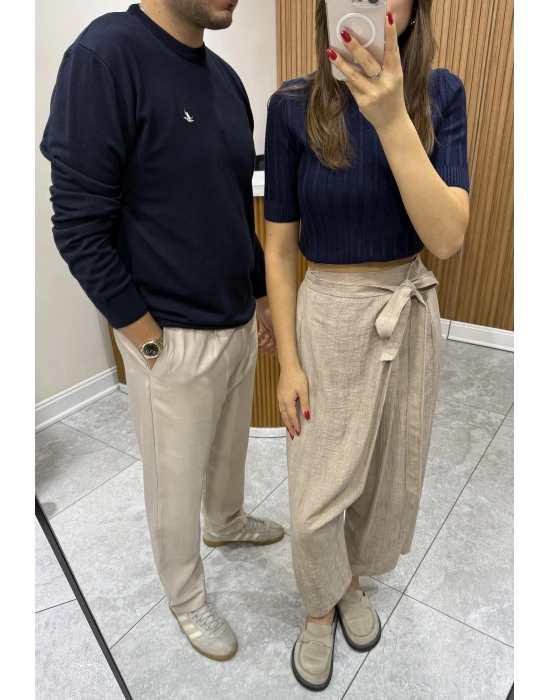 Bisiklet Yaka Marka Model Triko Kazak Lacivert