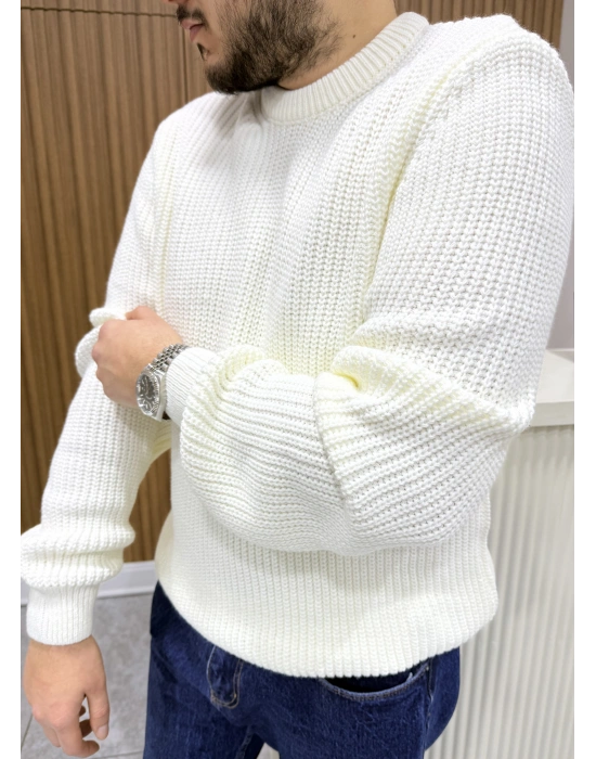 Bisiklet Yaka Triko Kazak Beyaz