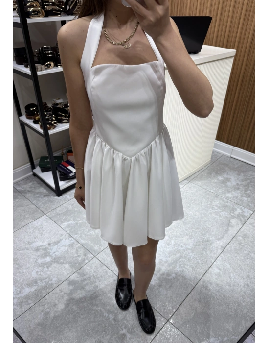 Boyundan Askılı Mini Elbise Beyaz