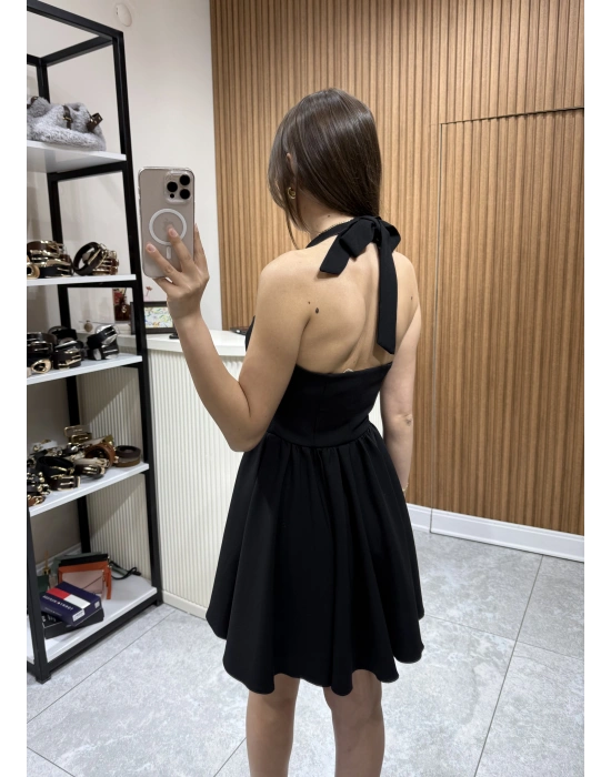 Boyundan Askılı Mini Elbise Siyah
