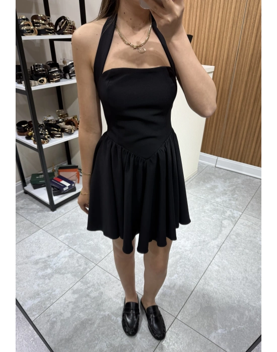 Boyundan Askılı Mini Elbise Siyah