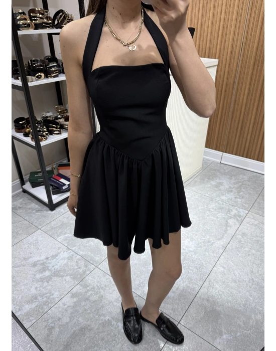 Boyundan Askılı Mini Elbise Siyah