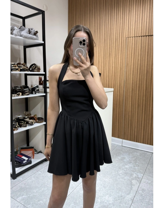 Boyundan Askılı Mini Elbise Siyah