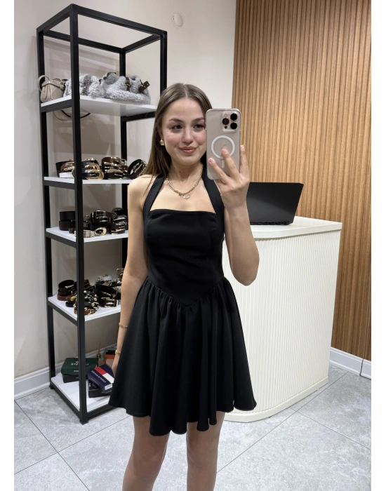 Boyundan Askılı Mini Elbise Siyah