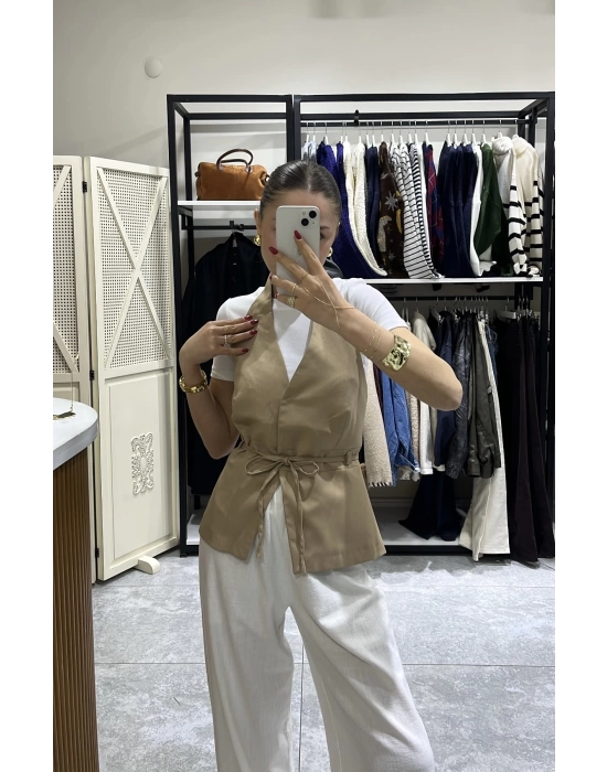 Boyundan Askılı Yelek Camel