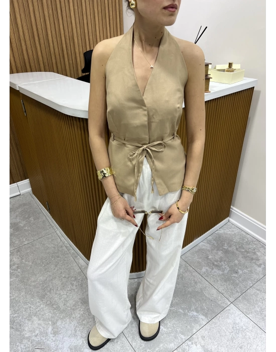 Boyundan Askılı Yelek Camel