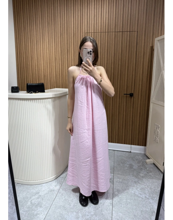 Boyundan Bağlamalı Salaş Elbise Pembe