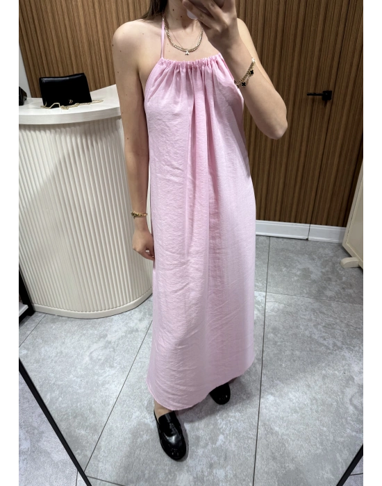 Boyundan Bağlamalı Salaş Elbise Pembe