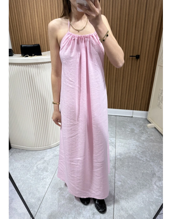 Boyundan Bağlamalı Salaş Elbise Pembe