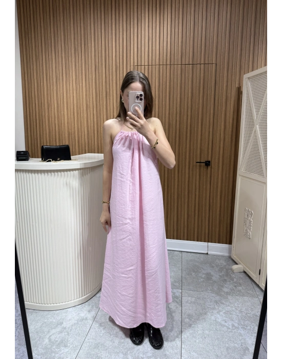 Boyundan Bağlamalı Salaş Elbise Pembe