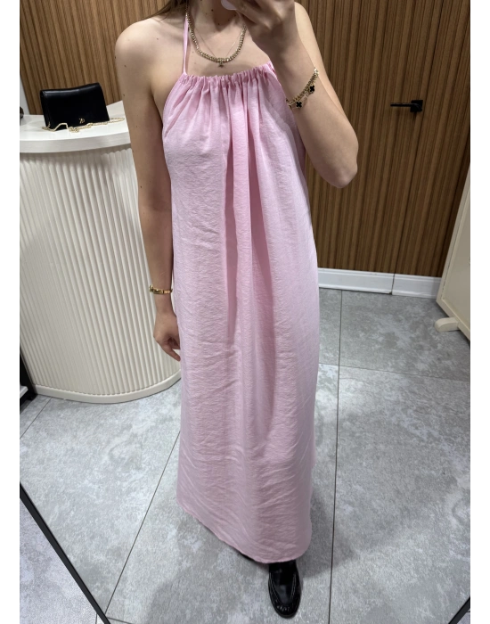 Boyundan Bağlamalı Salaş Elbise Pembe