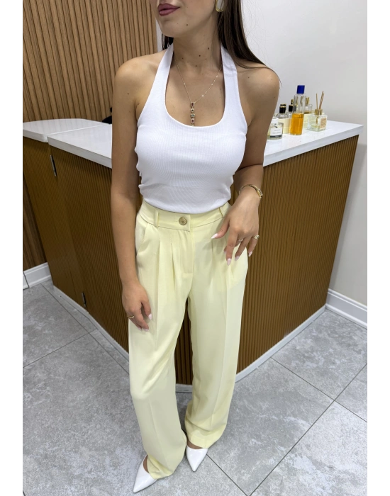 Boyundan Geçirmeli Fitilli Beyaz Bluz