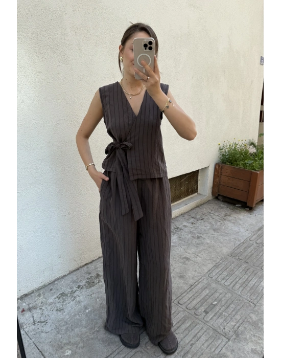 Çizgili Yelek Pantolon Takım Antrasit