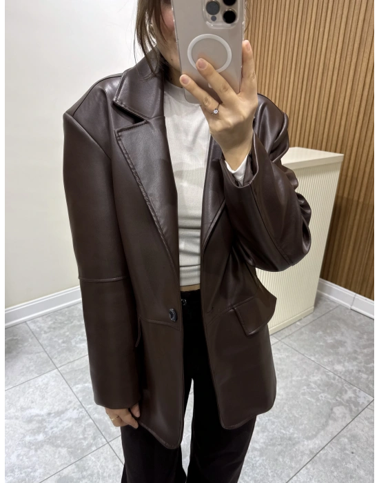 Deri Blazer Ceket Kahve