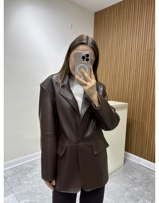 Deri Blazer Ceket Kahve
