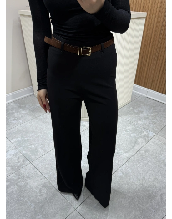 Dokuma Kemerli Pantolon Siyah