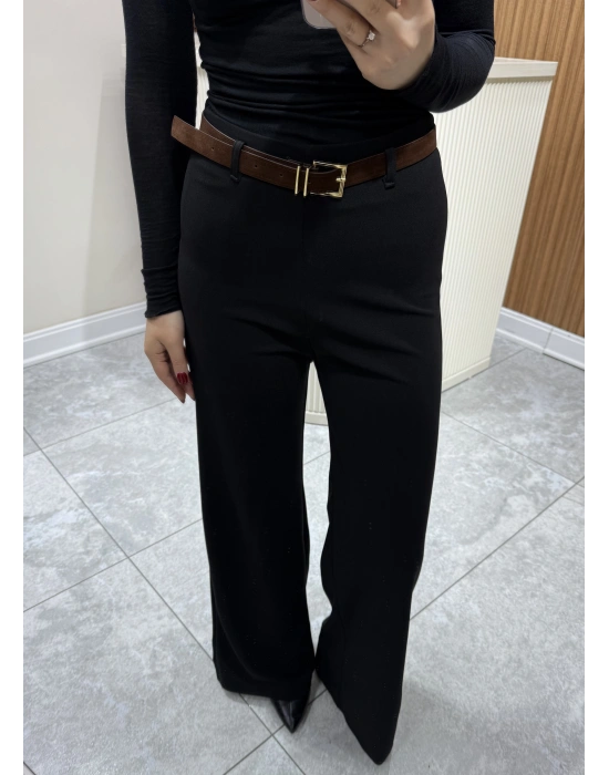 Dokuma Kemerli Pantolon Siyah