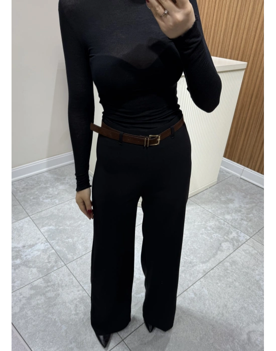 Dokuma Kemerli Pantolon Siyah