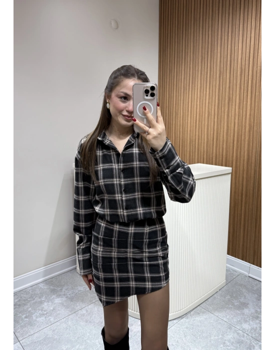 Ekose Desenli Elbise Antrasit