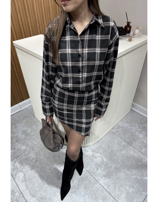 Ekose Desenli Elbise Antrasit