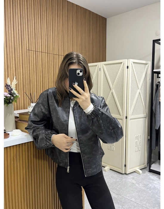 Eskitme Siyah Deri Ceket
