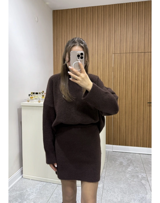 Etekli Triko Takım Kahve